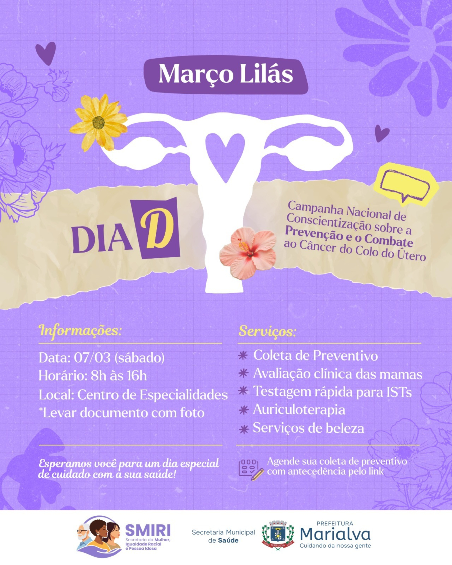 Março Lilás reforça prevenção ao câncer do colo do útero com Dia D em Marialva