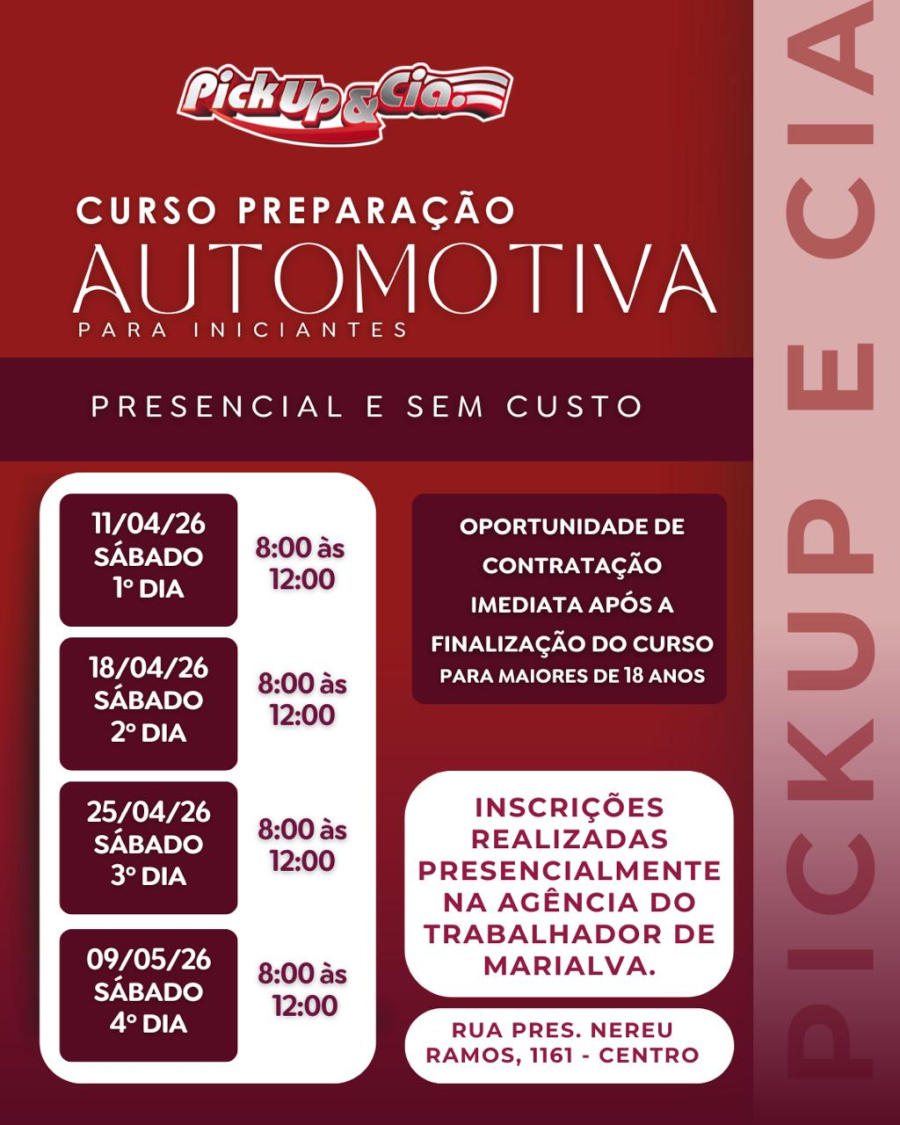 Empresa oferece curso gratuito com chance de contratação imediata em Marialva